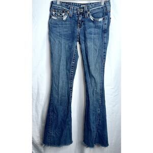 True Religion Vintage Womens Size 27 Joey Twisted Flare Light Wash Raw Hem Y2K
